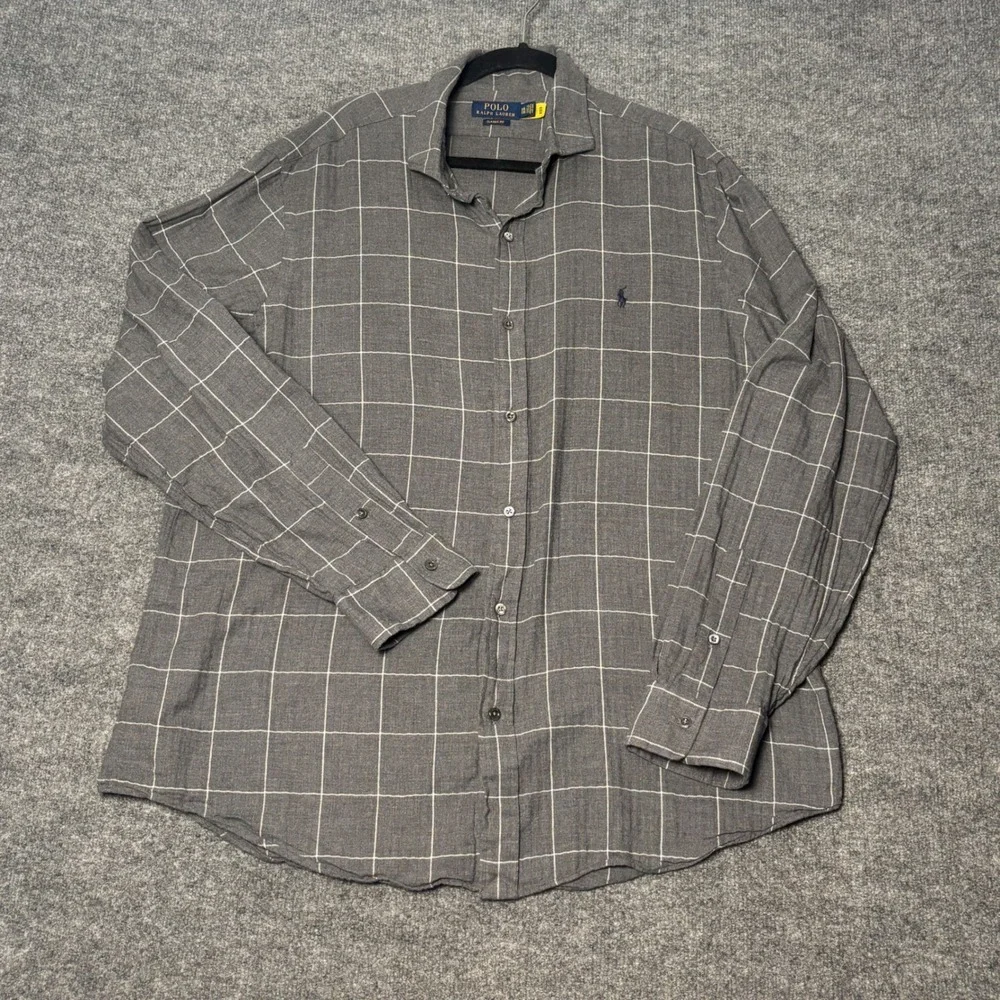 Polo‎ Ralph Lauren Mens XXL  Grey Classic Fit  Flannel Button Down Shirt